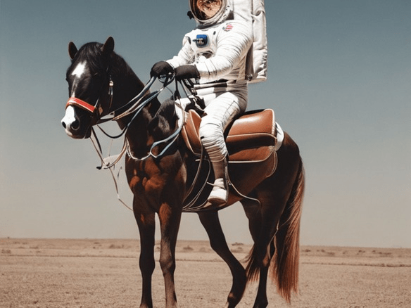 AI（Stable Diffusion）によって生成された「馬に乗った宇宙飛行士」のイメージ